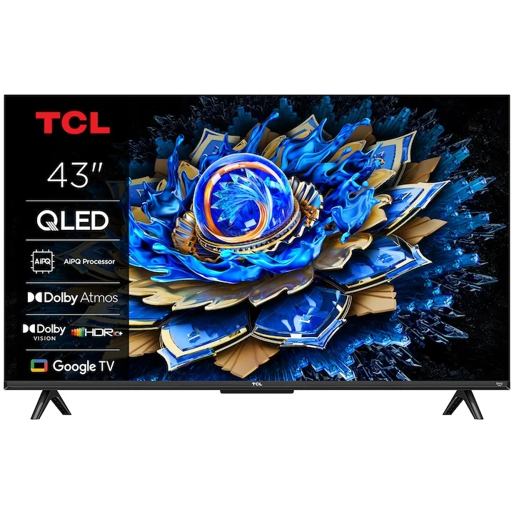Televizor TCL QLED 43T69C, 108 cm, Smart Google TV, 4K Ultra HD, Clasa G