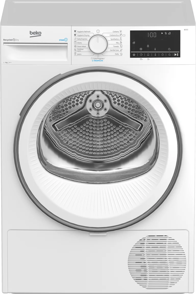 Review Uscător de rufe Beko B3T67230: pompă de căldură, 7 kg